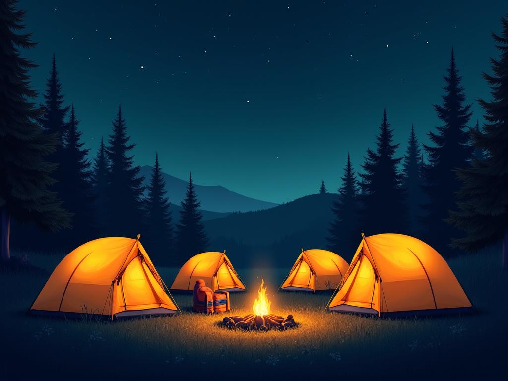 Equipo de campismo nocturno - tiendas de campaña y sacos de dormir térmicos